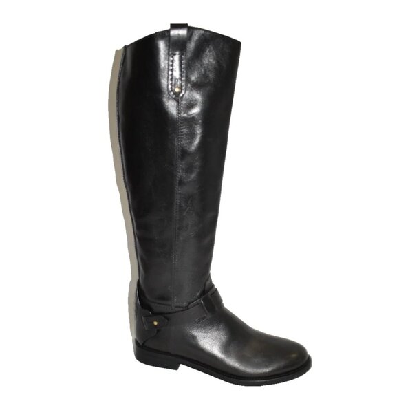 New! Tory Burch Colton Leather Riding Knee-High Boots Black Size 6 M DD485